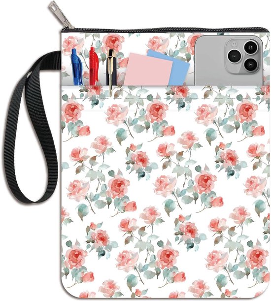 Foto: Egoods bloemen boek cover met rits en extra mouw waterdicht en wasbaar roze bloem protector tas voor paperbacks stof doek pocket vrouwen cadeau