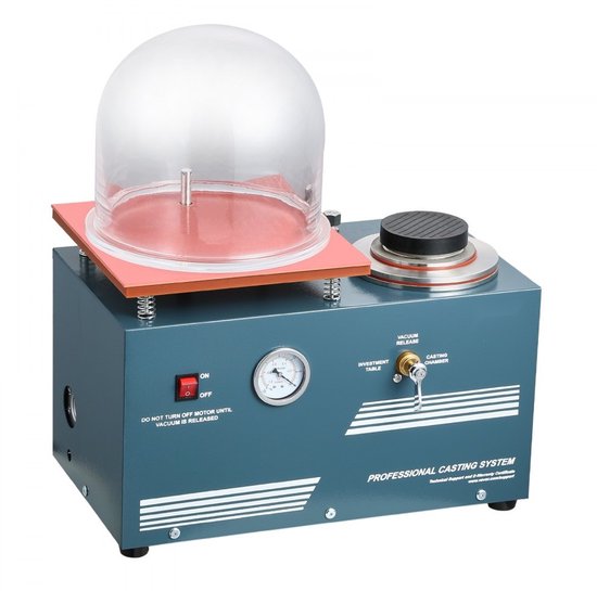 Vacuümgietmachine - Sieraden Gietapparaat - Capaciteit 400 ml - Vacuümpomp 3 CFM - Precisie Manometer - Vermogen 290 W - Werkvlak 28 x 28 cm - Met vacuümklok van Merkloos — afbeelding 3