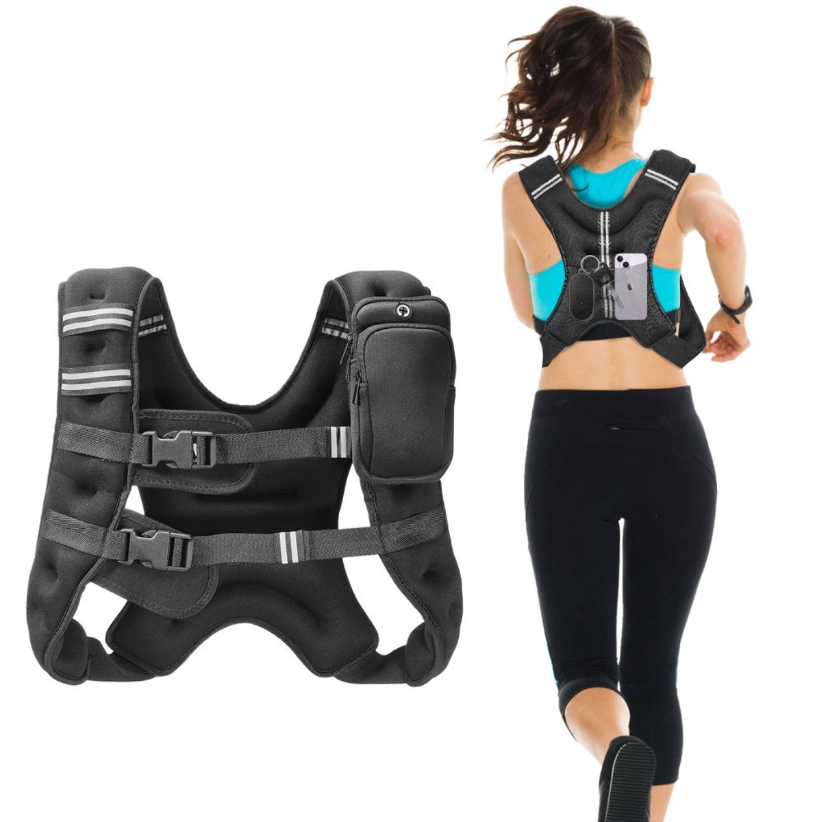 Gewichtsvest - Verzwaard Trainingsvest - 7,32 kg - Verstelbaar - Reflecterende Streep - Unisex - Voor Fitness, Hardlopen en Krachttraining