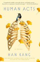 Livre "HUMAN ACTS" avec une illustration d'une cage thoracique remplie de feuilles de ginkgo et d'un oiseau dessus.