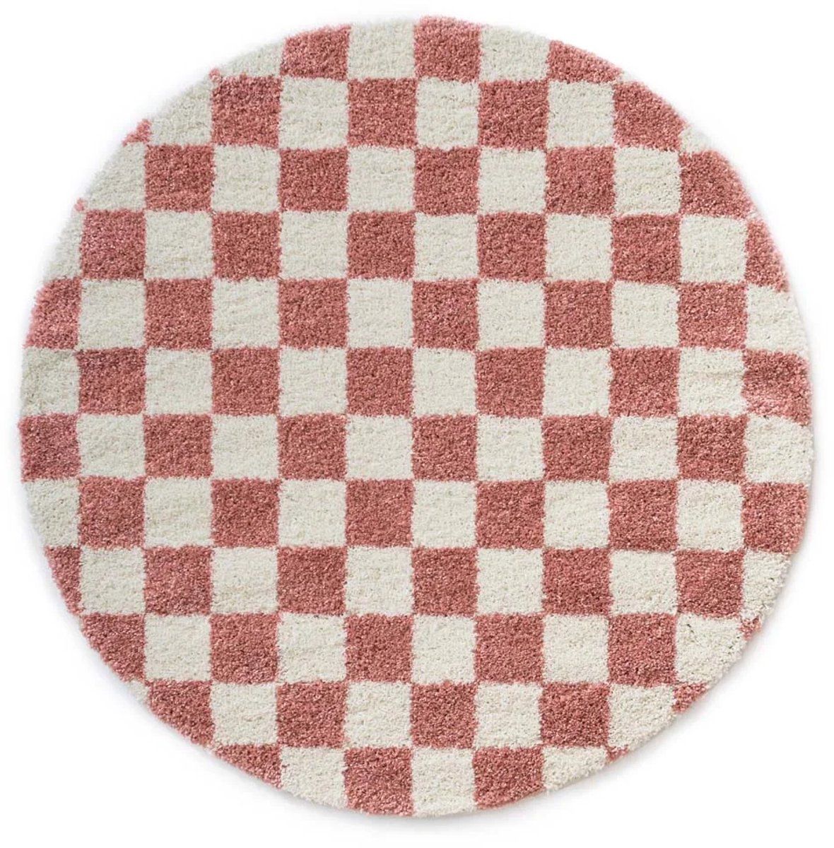 Rond checkerboard vloerkleed - Check ivoor/roze 300 cm
