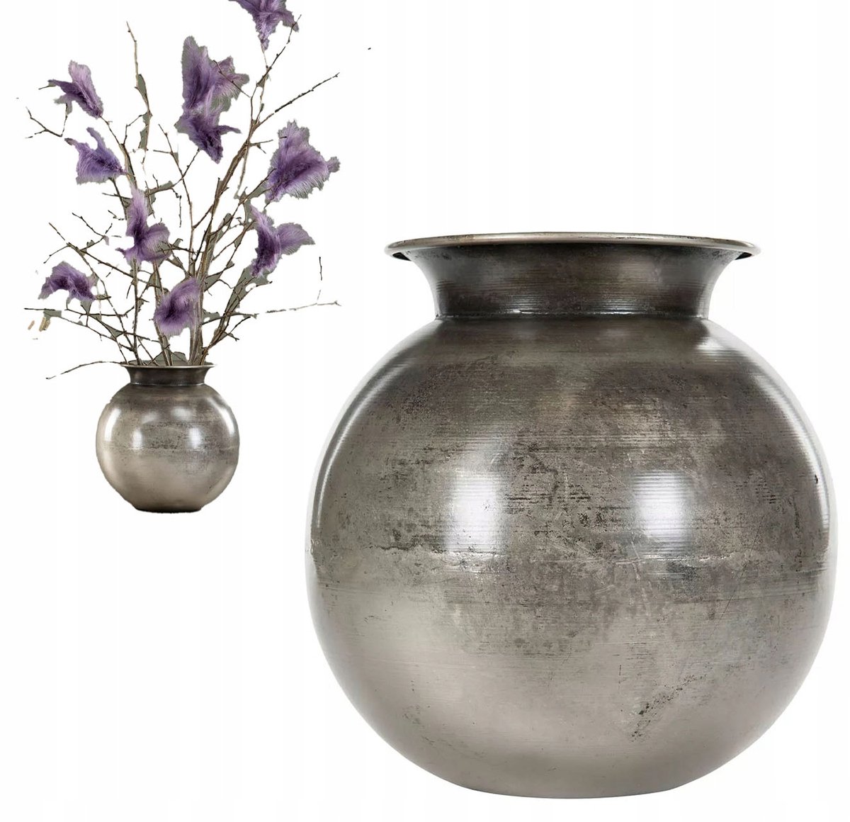 Stijlvolle Loft Metalen Vaas - Zilverkleurig, 25cm