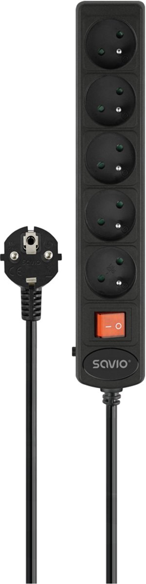 Savio Lz-16 Overspanningsbeveiligingsstrip Met 5 Stopcontacten, 1,8 M, Voor Kantoor En Computers