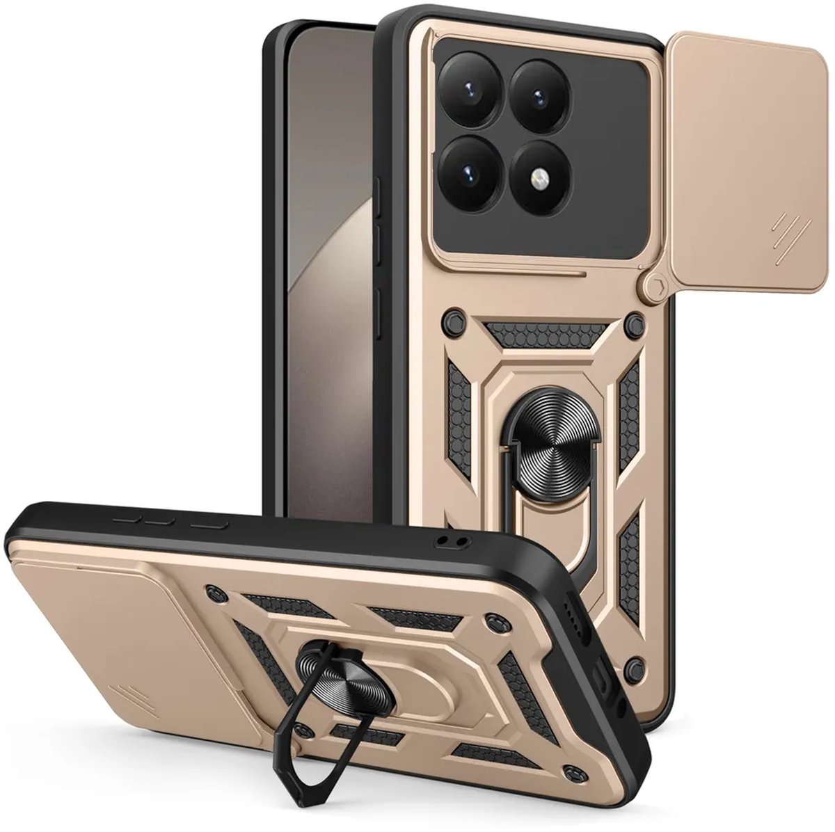 MobyDefend Hoesje - Geschikt voor Xiaomi 15T - Pantsercase Met Draaibare Ring - Goud