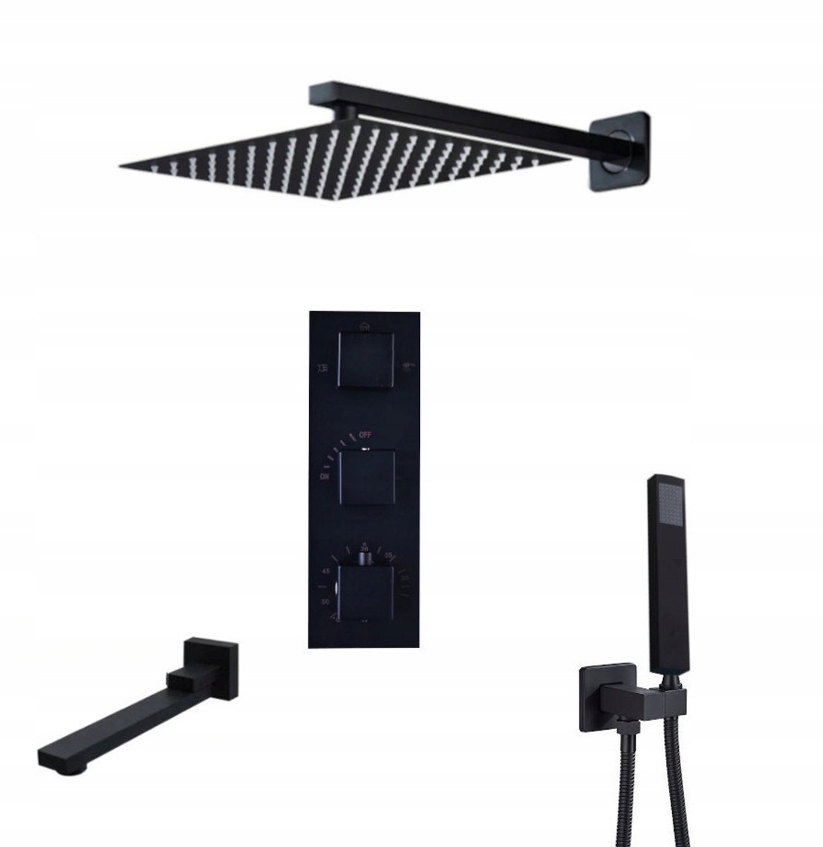 Doucheset Inbouw Thermostaatkraan Zwart Mat 30cm Regendouche