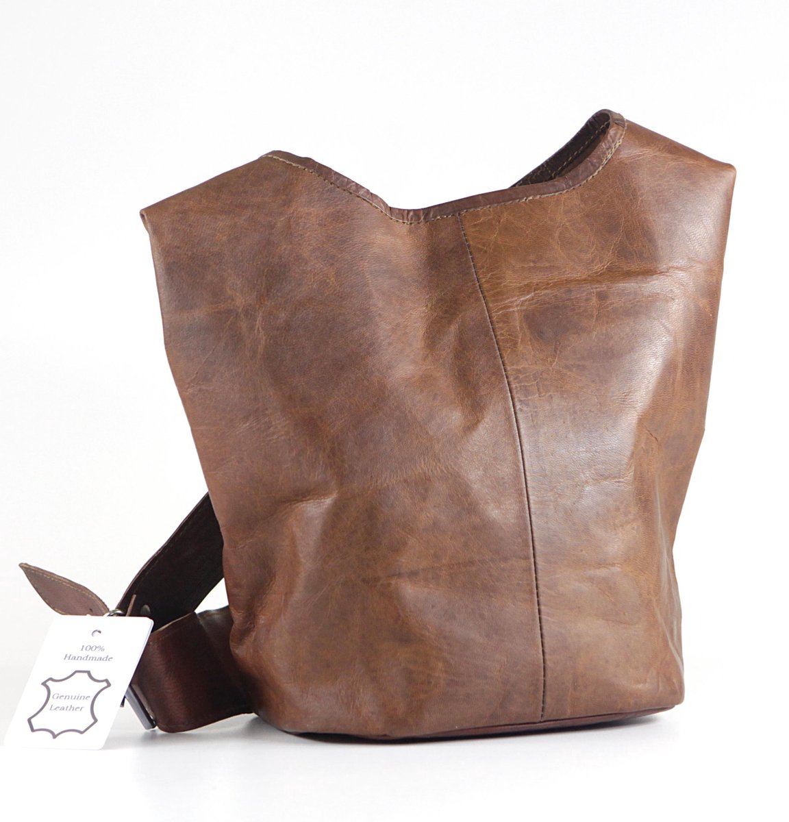 Hobo Tas - Tote ANDALUCIA Urban Chique - Bruin Echt Leer – 36 x 28 x 10 cm - Damestas ECHT LEER - Handgemaakt MODEL 0217