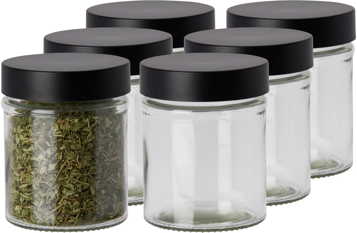 Excellent Houseware Kruidenpotjes - 18x stuks - 300 ml - glas - met rvs deksel - luchtdicht