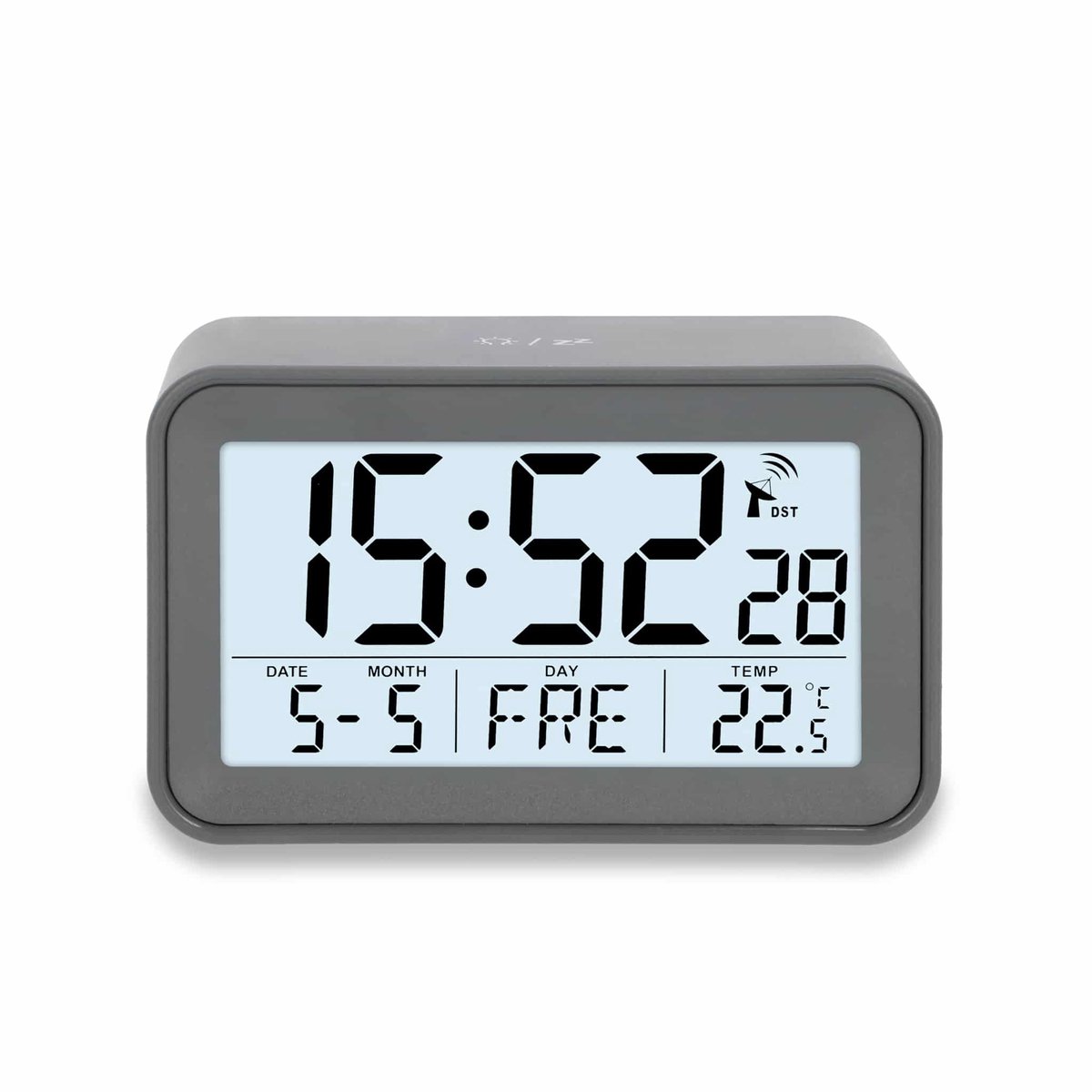 Digitale Alarmklok Grijs Radiogestuurd - Incl. 2x Aa