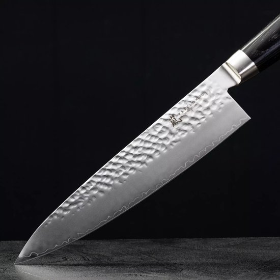 Yaxell Couteau de Chef Japonais Ketu 20 cm 3 Couches Inox Manche Wood Pakka Zwart