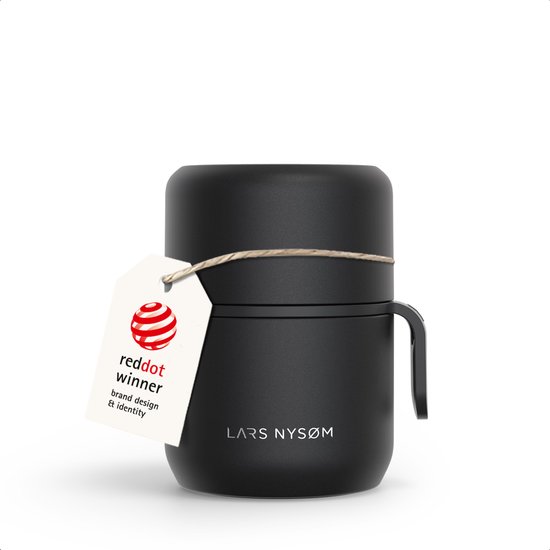 LARS NYSØM Boîte alimentaire isotherme en acier inoxydable sous vide - Boîte à lunch étanche pour plats chauds et froids, large tasse thermos pour soupe, travail et Voyages (noir carbone)