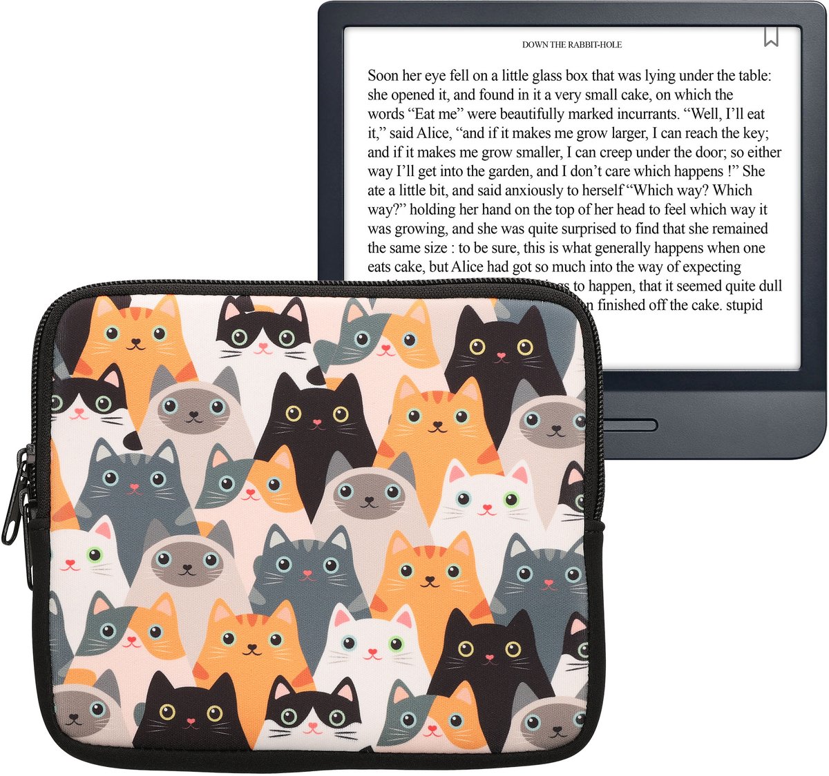 kwmobile Universele Cover voor eReader - Neopreen hoesje Katten design oranje / zwart / wit -