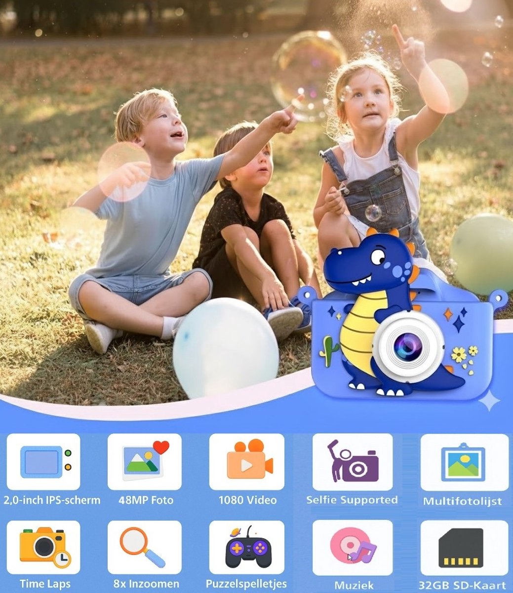 Yammii | Kindercamera HD 1080P – Nieuwste model 2026 - Digitale Camera voor Kinderen – 32GB SD Kaart – Selfiecamera – Foto & Video & Spelletjes – Dino camera – foto 2