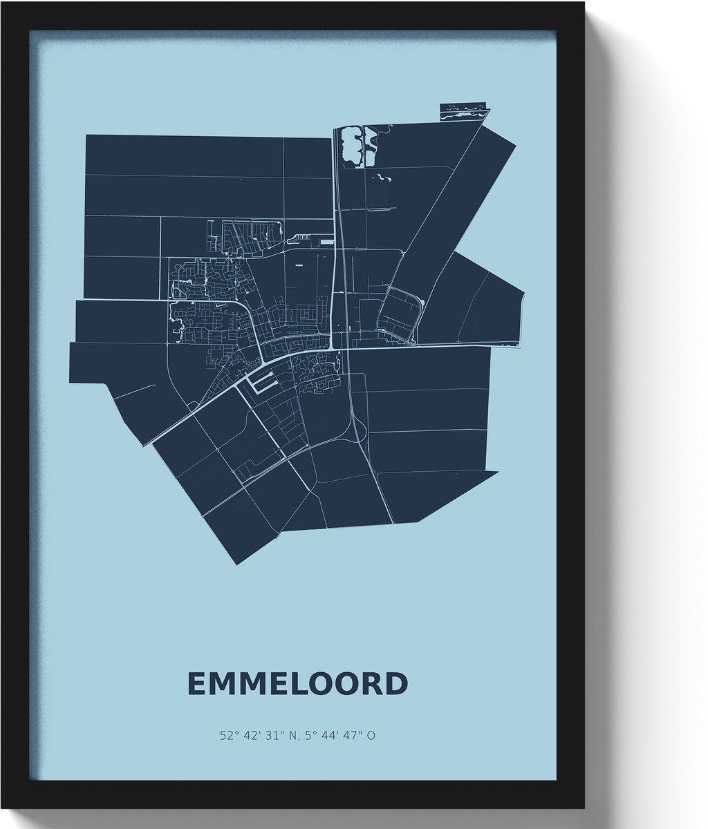 Poster Emmeloord A2 - 42 x 59,4 cm - Blauw (Exclusief Lijst)