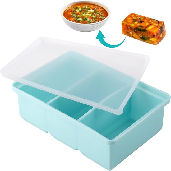 webake Siliconen soep-vriescontainers met deksels, verpakking van 2 stuks, 500 ml, extra grote jumbo-ijsblokjesvorm voor het invriezen van soep, bouillon, saus, boter, maaltijdbereiding
