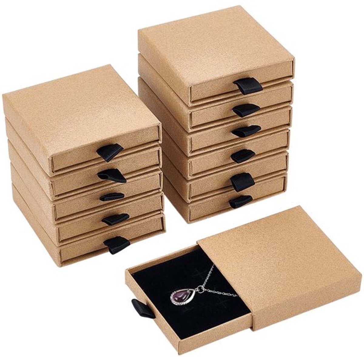 10 Kraftpapier sieradendoosjes - Geschenken met lade - 8 x 8,05 x 1,85 cm