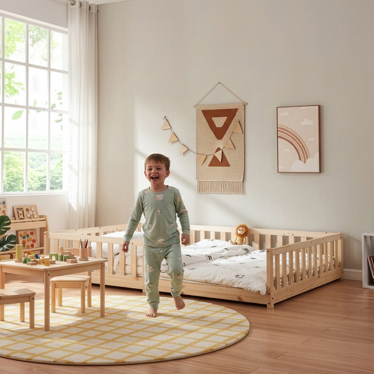 Kinderbed met matras Tanna 140x200 cm naturel [en.casa]