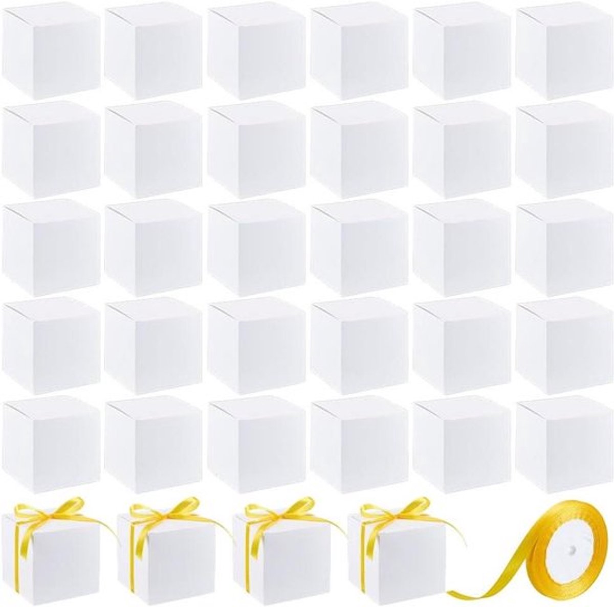 Kraftpapier dozen voor sieraden en geschenken - Set van 50 stuks - Met 22 m lint - 10 x 10 x 10 cm - Wit - Rechthoekig - Bruin.