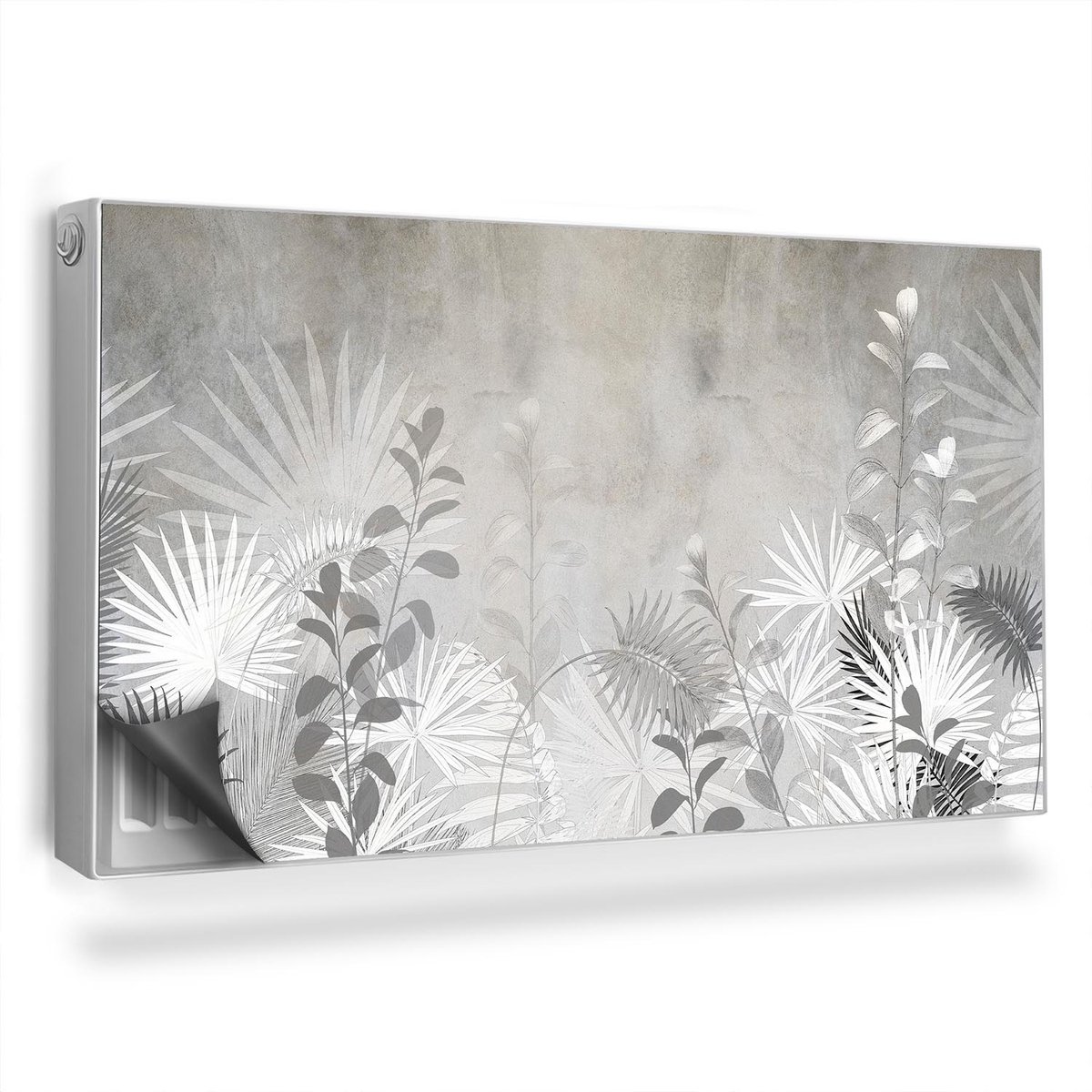 Wallfluent Magnetische Radiatorfolie - Radiatorbeschermer Magnetisch - 110x60 cm - Betonnen Structuur Delicate Boho Vegetatie - Radiatorfolie -40 Tot 60°C - Grijs Behangplanten Radiator Mat Bescherming Tegen Krassen
