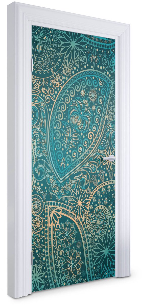 Wallfluent Deursticker - Etherische patronen Deurposter - 85 x 205 cm - Blauw Deur Sticker - Moderne Deur Sticker - Abstractie Deurfolie - Deursticker voor de Badkamer - Deurbehang