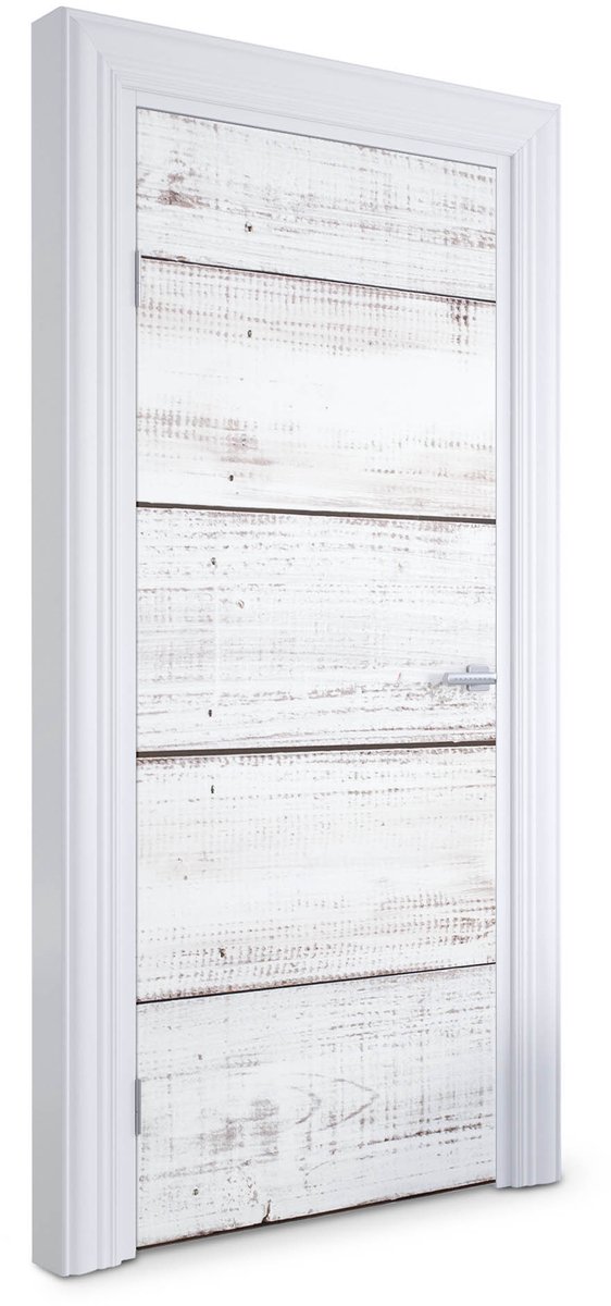 Wallfluent Deursticker - Witgekalkte planken Deur Sticker - 85 x 205 cm - Romig Deurfolie - Moderne Deur Sticker - Imitatietextuur Deur plakfolie - Deursticker voor de Woonkamer - Deurposter