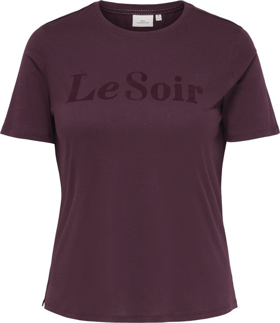 Donkerrode t-shirt met korte mouwen, ronde hals en 'Le Soir' tekst.