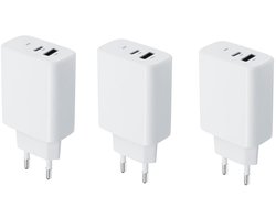 3 stuks OneOne 30W super snellader met 2 poorten. Witte oplader met USB C en USB A. PD en Quick Charge lader adapter past op Poco X3 Pro, Poco X5, X5 Pro, Poco X6, X6 Neo, X6 Pro, Poco X7, X7 Pro, Turbo 3, Poco Turbo 4, Poco Pad, Poco M7 Pro, Xiaomi