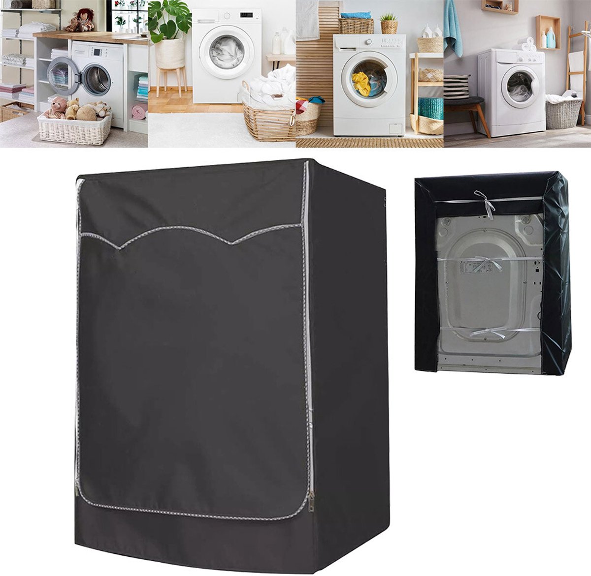 wasmachine hoes - voorlader drogerhoes - waterdicht - stofdicht - zonwerend - Geschikt voor opzet- en droogkasten buiten - geschikt voor de meeste wasmachines en drogers op de markt - 60x60x85 cm - zwart
