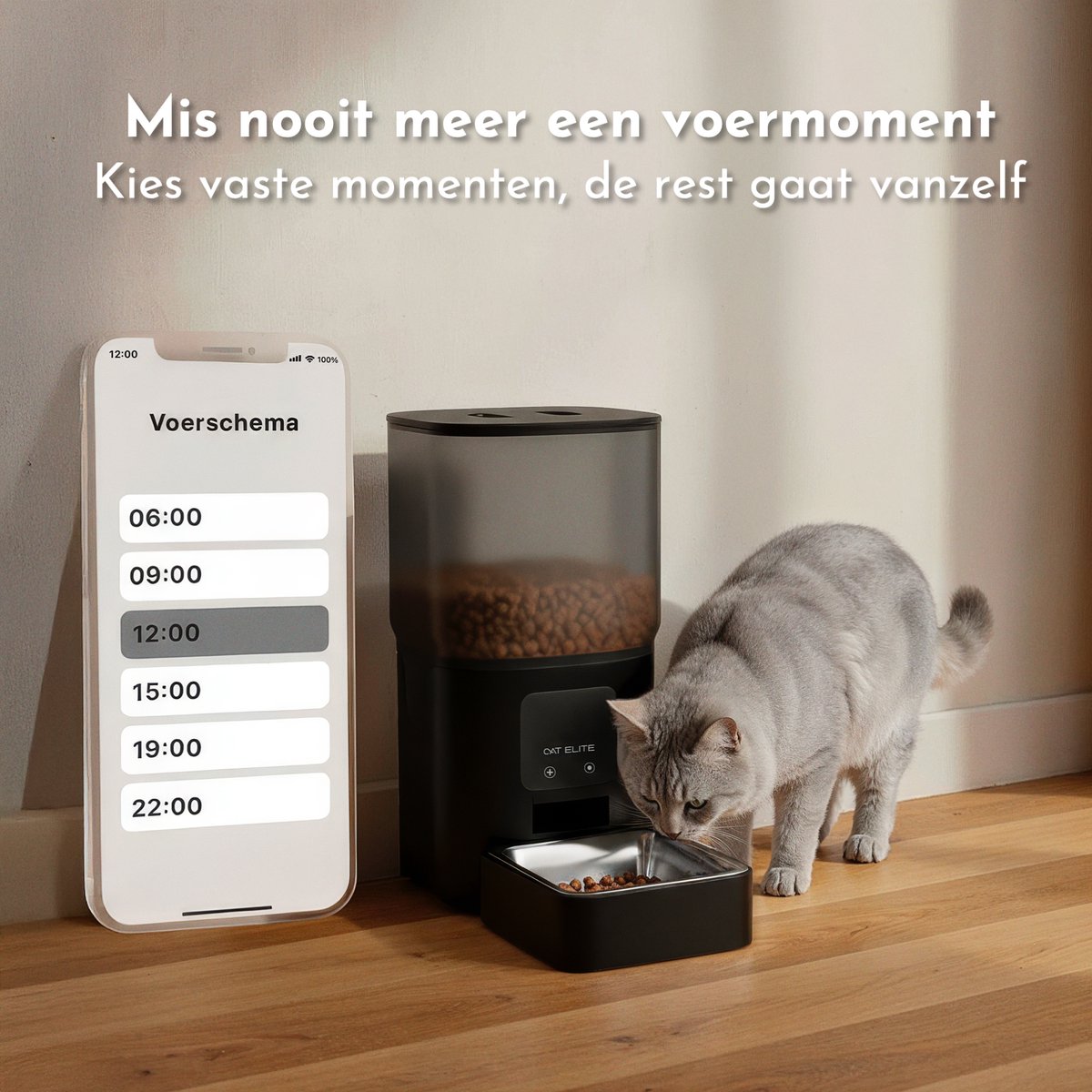 Cat Elite® - Automatische Voerbak Kat | Core - 6L Voerdispenser RVS - Dual WiFi 5Ghz & 2.4Ghz - Voerautomaat Dispenser met Smart App - Voor droogvoer - Zwart thumbnail 6
