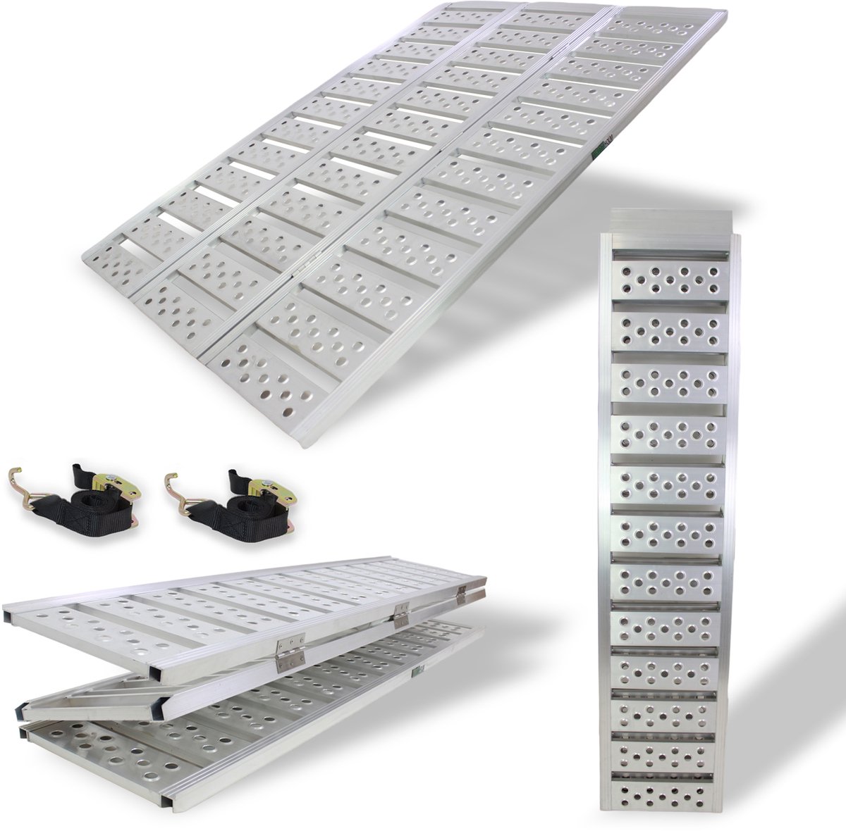DREIBREIT by TRUTZHOLM 2-voudige oprijplaat opvouwbaar 175cm draagvermogen 1020kg aluminium grijs geperforeerd gegroefd oprijplaat