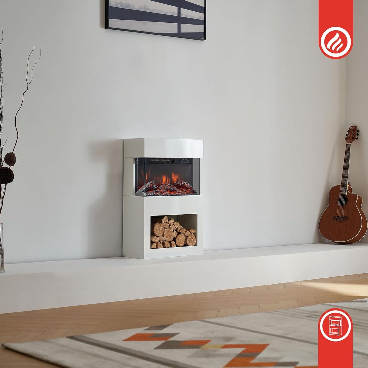 Luxe Elektrische Sfeerhaard met Verwarming - Wit - Verwarming 3D Vlameffect – LED - Medahomestore