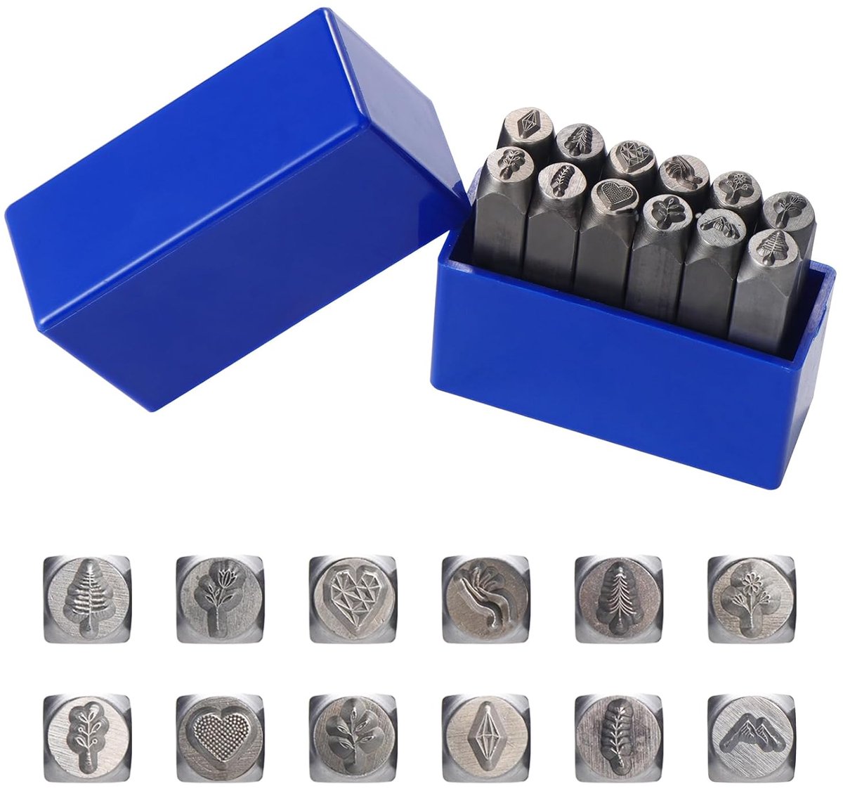 TRANKIELO® - Metalen stempelset 12 stuks - 2 mm/5 mm/6 mm - Duurzaam koolstofstaal - Voor sieraden en ambacht