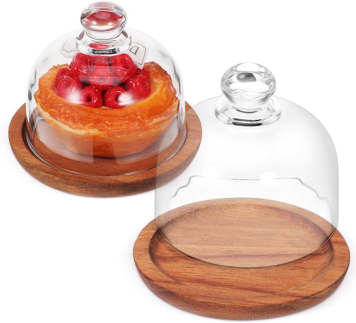 CSGoods - Ronde Kristalglas Boter Gerechten met Dome Deksels en Handvat, Mini Cake Stand Glazen Display Server voor Jam en Snoep