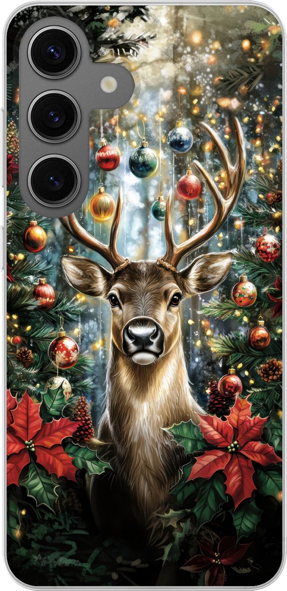 Telefoonhoesje samsung Galaxy S24 hoesje - Kerstfeest - Dennenbos - Rood - Siliconen Telefoonhoesje Telefoonhoesje