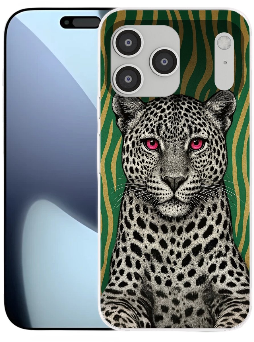 Telefoonhoesje Geschikt voor iPhone 17 Pro max hoesje - Panter - Zebrapatroon - Groen - Siliconen Telefoonhoesje Telefoonhoesje