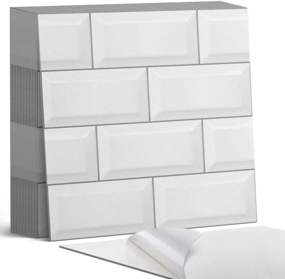 Coloray Plaktegels - Tegels in een baksteenopstelling Zelfklevende Tegels - 20 cm x 20 cm - Wit Plaktegels - 20 stuks - Vierkant PVC Tegels - Plaktegels Badkamer - Plaktegels Vloer - Vinyl Tegels Zelfklevend - Wandtegel Zelfklevend