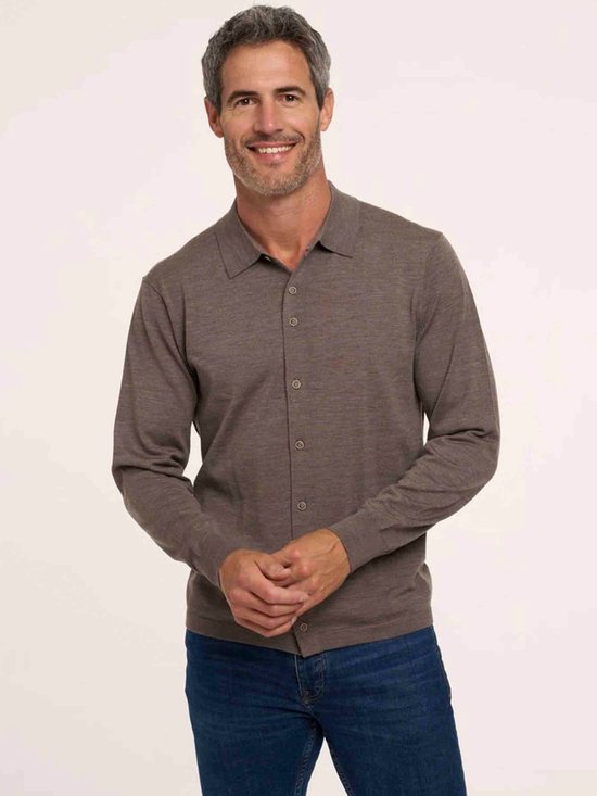 Pull-over en maille R2 Amsterdam en laine mérinos taupe - Taille 3XL - Homme - Chemises décontractées