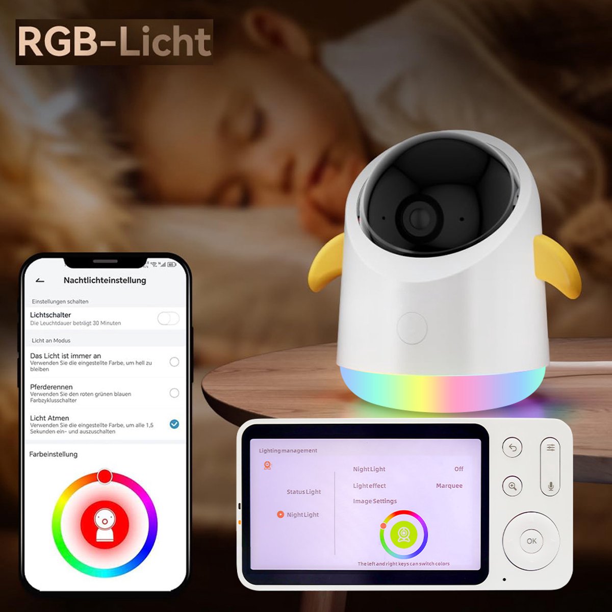 Wifi Baby Monitor - Babyfoon Met Camera 2K 3MPx - Babyfoon met 5 inch scherm - Splitscreen - Full HD Resolutie - Slaapliedjes - Temperatuur - Alexa & Google - Terugspreekfunctie - Video & Audio – foto 6