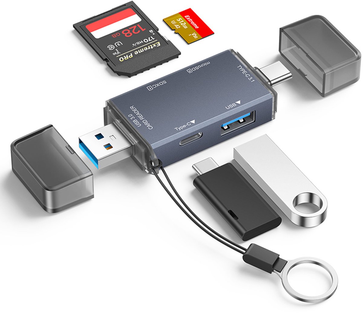 SD Kaartlezer-USB 3.0 Card Reader–USB & USB-C–SD,microSD-6 in 1 OTG Kaartlezer-Cardreader voor Laptop, MacBook, Tablet & Smartphone