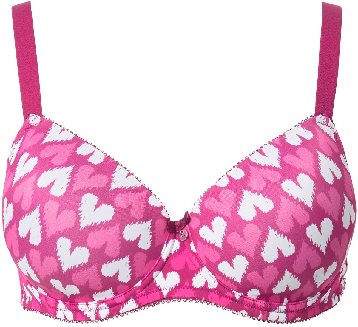 Ulla Popken - Dames - Beugelbeha hartjes zachte cups - Fuchsia - Maat 85B