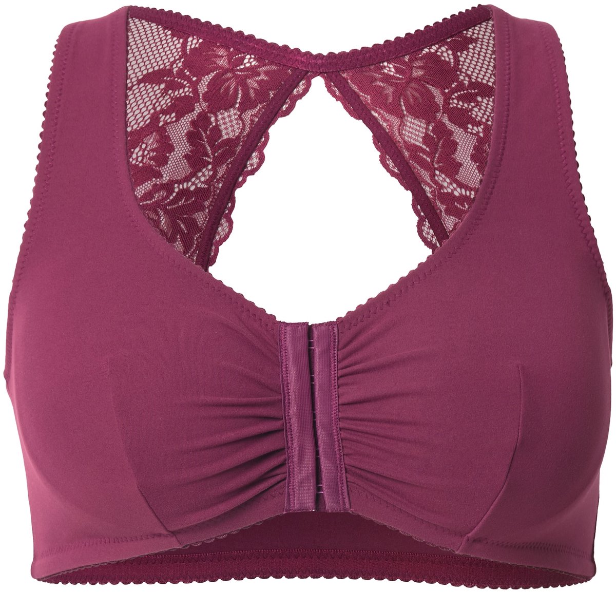 Ulla Popken Dames - Bustier kanten achterkant voorsluiting zonder beugels - Donker bes