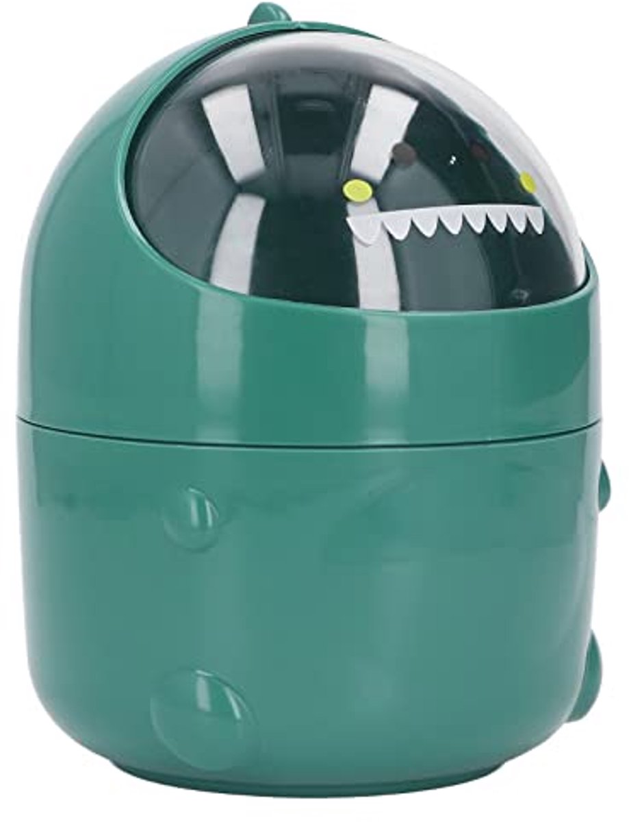 Tafelmandje, schattig mini-mandje met brede opening en deksel in dinosaurusstijl, gemaakt van plastic met een antislipvoet voor kantoor, keuken en slaapkamer.