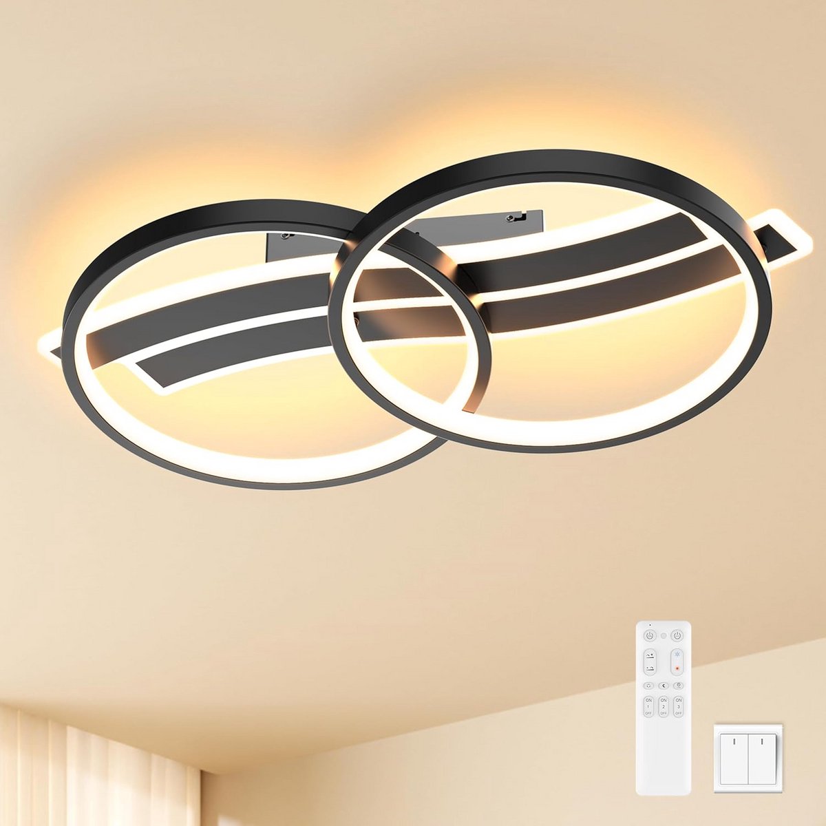 Zwarte Dimbare LED Plafondlamp 40W met Afstandsbediening voor Woonkamer en Keuken