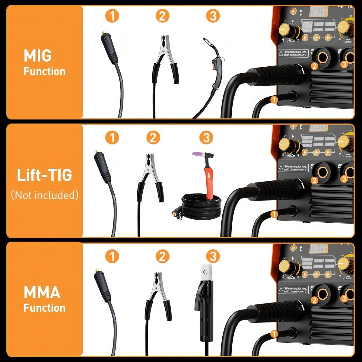 MIG Lasmachine – MMA Lasapparaat – TIG Lasser – Lasinverter – 3-in-1 Lasmachine MIG-200 – 200A Stroom – IGBT Inverter Technologie – foto 5