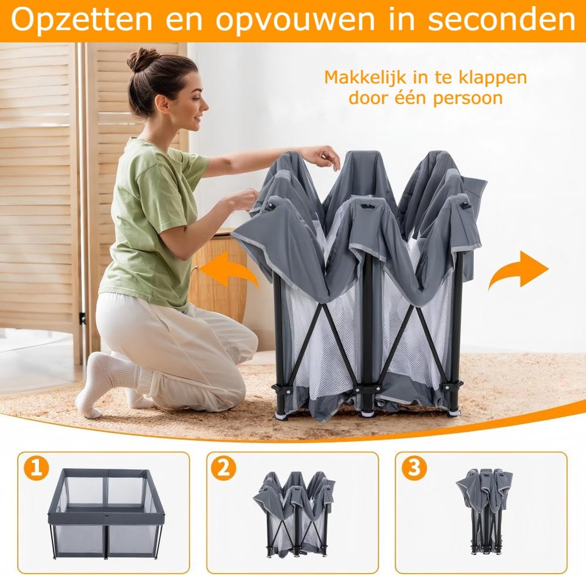Grondbox inklapbare speelbox grijs - 125x125x65 cm - 50 ballen thumbnail 2
