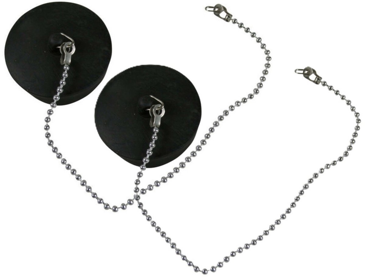 Benson Afvoerstop - 2x - 44 mm / 25 cm - gootsteen dop - gootsteenstopper - met RVS ketting