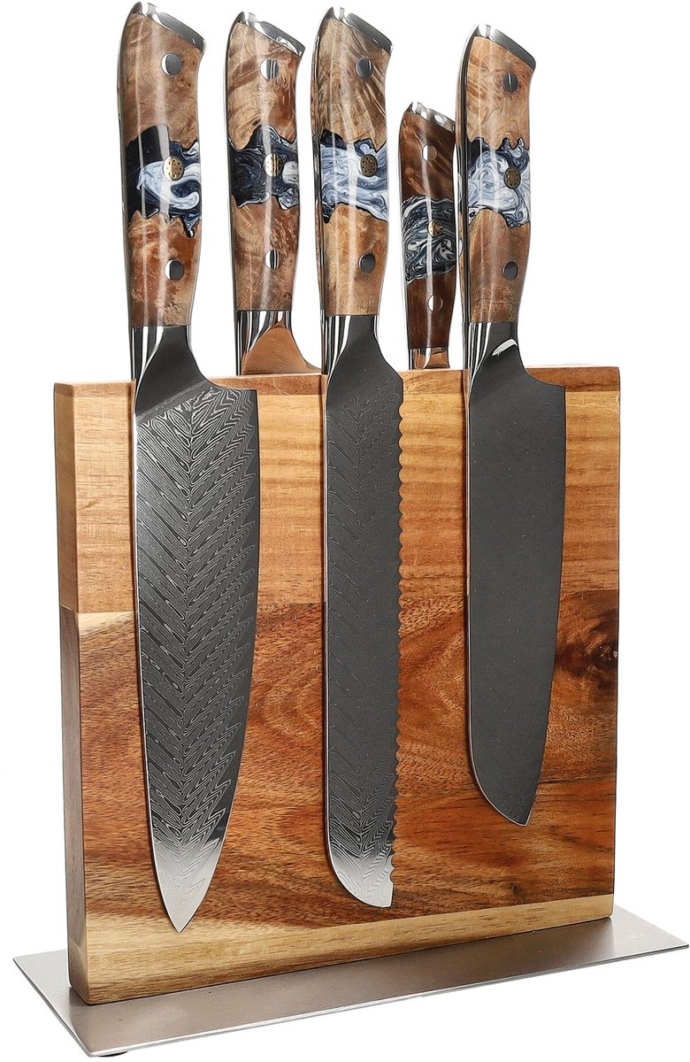 Shinrai Knives - Eclipse 6-delige Messenset + Messenblok Cito dubbelzijdig - Vleesmes - Hakmes