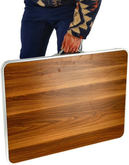 Klaptafel 80x60x70cm - Inklapbare Campingtafel Houten Look - Opvouwbare Tuintafel met Handvat - Vouwtafel voor Buiten - Camping en Tuin van Merkloos — afbeelding 4