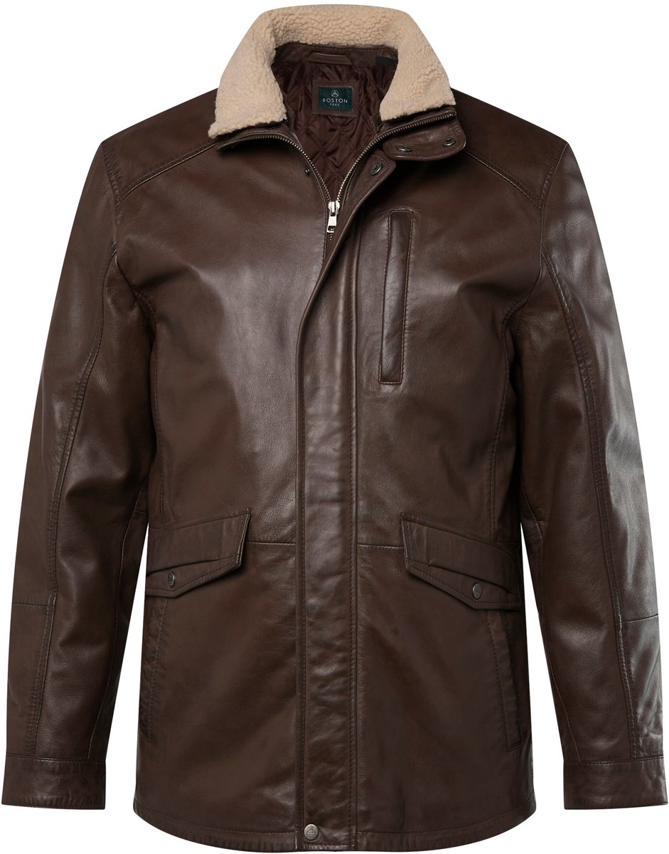Boston Park - Heren - Leren jas leer teddy kraag gewatteerde voering - Bruin - Maat 64+