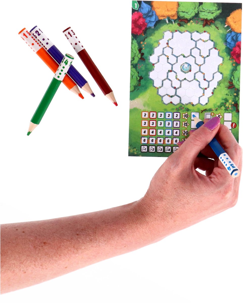 999 Games - Pick a Pen - Tuinen - Dobbelspel - Dobbelen met potloden - Scorevellen van 3 verschillende niveaus - Gezelschapsspel - Familiespel - Klein cadeautje - bevat spelregels in NL en EN — afbeelding 9
