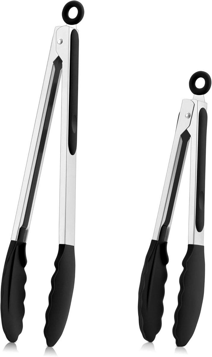 2 stuks barbecuetang set - zwart - voor vlees, vis en groenten
